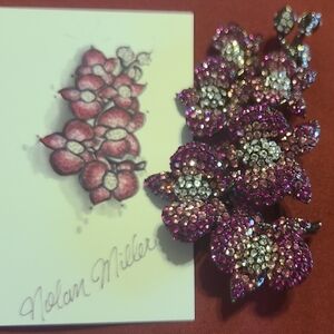 Nolan Miller Pink and Silver Floral Brooch